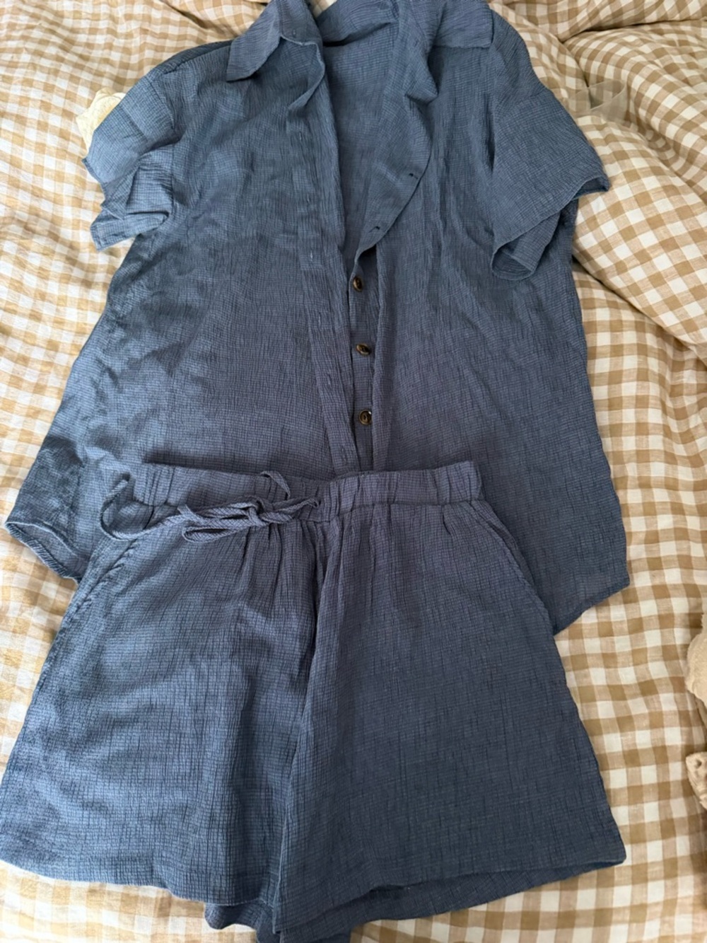 SHEIN Textured Blue Button-Up Shirt